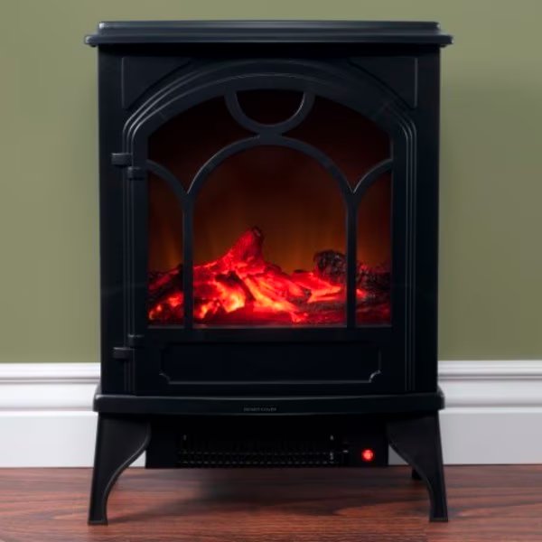 Electric Fireplace, Freestanding Space Heater with Faux Logs and Flame Effect, Black, Hastings Home, Mfr#: 237133BLX
